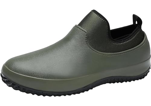 EXECAB Regenschuhe, Slip-on-Kochschuhe für Damen und Herren, wasserdichte, rutschfeste, ölbeständige Eva-Arbeitsschuhe für Restaurants und Küchen,Grün,38 von EXECAB