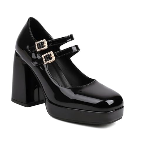 Frau Punk High Heels Pumps Mary-Janes Schuhe Große Patent Frauen Heels Dance Party Hochzeit Schuhe,Schwarz,37 EU von EXECAB