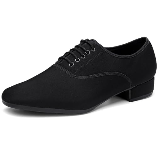 Männer Ballsaal Tanzschuhe, 2,5 cm Absatz Tanzschuh Latin Performance Übungstanzschuhe,Schwarz,48 von EXECAB