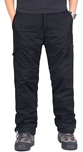 EXEKE Herren Thermohose, lockere Passform, Cargohose, Fleece gefüttert, Skihose, Winter Outdoor Taktische Hose - Schwarz - Klein von EXEKE