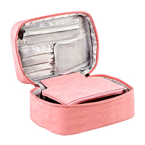 EXERZ Kosmetikkoffer/Kosmetiktasche/Make-up-Tasche/Kultur-Organizer – Große Aufbewahrungstasche mit Bürstenhalter und Einer abnehmbaren Tasche. Wasserabweisend, auslaufsicher, leicht. (Rosa) von EXERZ