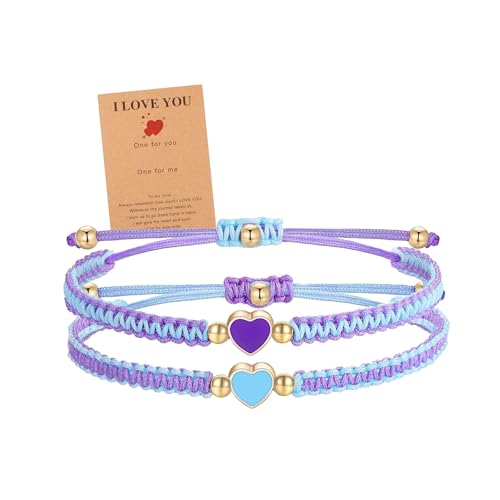EXGOX Armband Damen,2 Stück Herz Freundschaftsarmbänder Matching Partnerarmbänder Verstellbare Schnur Freundschaft Armband Pärchen Herz Armband für Frauen Armbänder für Paare und Bester Freund von EXGOX