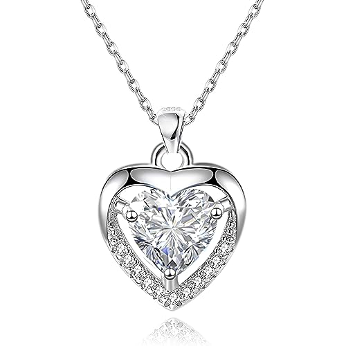 EXGOX Silber Kette Dame Silber Herz Halsketten 925 Sterling Silber Kristall Herz Anhänger Halskette Liebe Einstellbare Silber Halskette Frauen Geburtstag Weihnachten von EXGOX