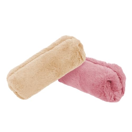 EXHUMKY 2 STÜCK Plüsch Mäppchen Zipper Federmäppchen Weich Multifunktional Stifteetui für Schüler Schreibwaren Aufbewahrungstasche Beige von EXHUMKY