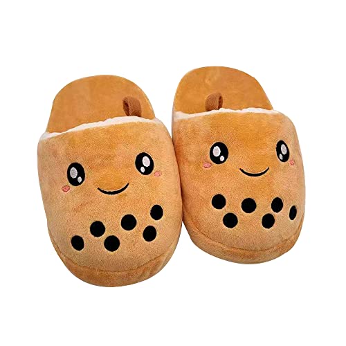EXIGENT Boba Bubble Tea Hausschuhe Niedliche Slip-On-Schuhe Erwachsene | Herren und Damen | Unisex, Klein-Braun, 9 Women/8 Men von EXIGENT