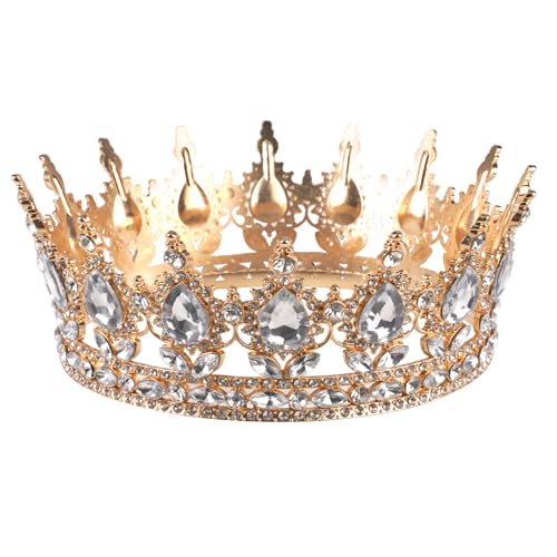 Volle Runde Krone Damen, Vintage Krone Mädchen Krones Geburtstag Strasssteine Tiara Prinzessin Glänzend Diadem Hochzeit Crown für Königin Kostüm Hochzeit Prom Geburtstag Pageant Party Haarschmuck von EXIN DECHEN