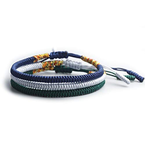 Exinox Traditionelles Tibetisches Armband mit Knoten | handgefertigt | Herren Damen | Buddhistisch | Blau Grau Grün | 3 Stück von EXINOX