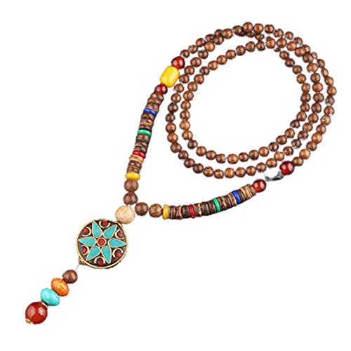 Lange buddhistische Halskette mit Holzperlen : Ethnischer Buddha : Frau : (Stern) von EXINOX