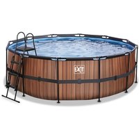 EXIT Frame Pool ø427x122cm (12v Kartusche Filterpumpe) – Holz optik von EXIT TOYS