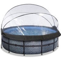 EXIT Frame Pool ø427x122cm (12v Sandfilter) – Grau + Sonnendach + Wärmepumpe von EXIT TOYS