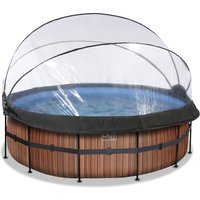 EXIT Frame Pool ø427x122cm (12v Sandfilter) – Holz Optik + Sonnendach + Wärmepumpe von EXIT TOYS