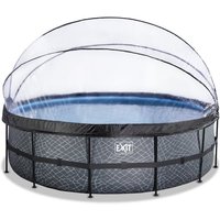 EXIT Frame Pool ø488x122cm (12v Sandfilter) – Grau + Sonnendach + Wärmepumpe von EXIT TOYS