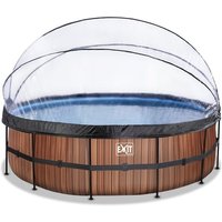 EXIT Frame Pool ø488x122cm (12v Sandfilter) – Holz Optik + Sonnendach + Wärmepumpe von EXIT TOYS