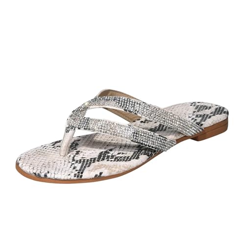 EXKURPOO Damen Sandalen Damenschuhe Strandsandalen Slider Strass Flache Unterseite Flip Flops Casual Hausschuhe(Multicolor,41) von EXKURPOO