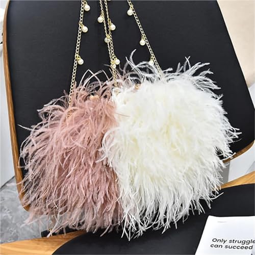 EXKURPOO Feder Tasche Straußenfedern Abendtaschen for Frauen Party Hochzeitskleid Schulter Clutch Perlenkette Handtasche(MULTI) von EXKURPOO