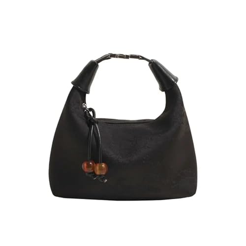 EXKURPOO Schultertasche 4 Farben bestickte Handtasche Reißverschluss Canvas Erbsen Geldbörsen verstellbare Tasche(Black) von EXKURPOO