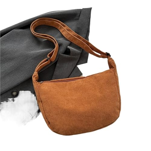 EXKURPOO Schultertasche Cord Lazy Wind Literarische Einzel-Schulter-Crossbody Student Casual Female Einfache Knödeltasche(Light Brown) von EXKURPOO