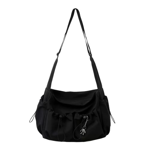 EXKURPOO Schultertasche Modische Umhängetasche mit Kordelzug-Akzent – ​​Geräumiger und sicherer Reißverschluss – Inklusive stylischem Taschenanhänger von EXKURPOO