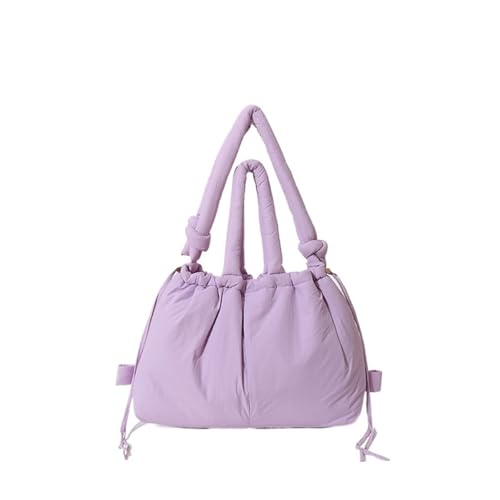 EXKURPOO Schultertasche Puffer Tote Bag Designer Weich Gepolsterte Frauen Schulter Tasche Nylon Unten Baumwolle Unterarm Taschen Dame Handtaschen(Purple) von EXKURPOO