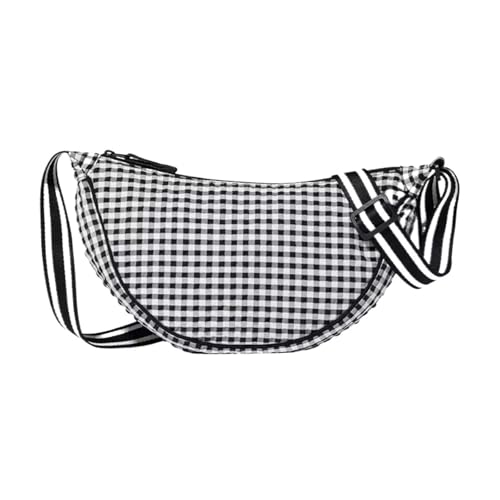EXKURPOO Schultertasche Schlichtes Design Damen Plaid Hobos Umhängetasche Vielseitige weibliche Nylon Umhängetaschen Reise Unterarmtasche Handtaschen(Black) von EXKURPOO