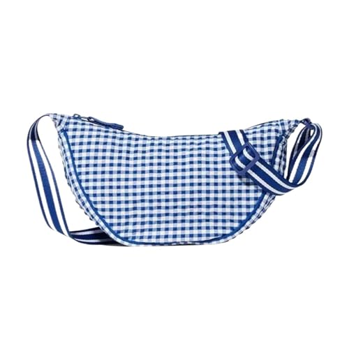 EXKURPOO Schultertasche Schlichtes Design Damen Plaid Hobos Umhängetasche Vielseitige weibliche Nylon Umhängetaschen Reise Unterarmtasche Handtaschen(Blue) von EXKURPOO