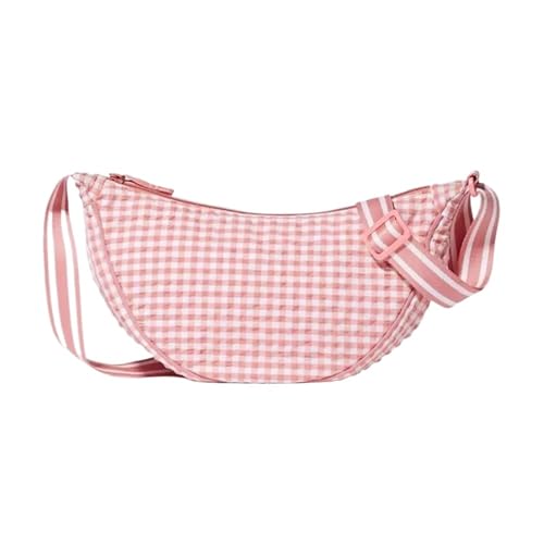 EXKURPOO Schultertasche Schlichtes Design Damen Plaid Hobos Umhängetasche Vielseitige weibliche Nylon Umhängetaschen Reise Unterarmtasche Handtaschen(Pink) von EXKURPOO