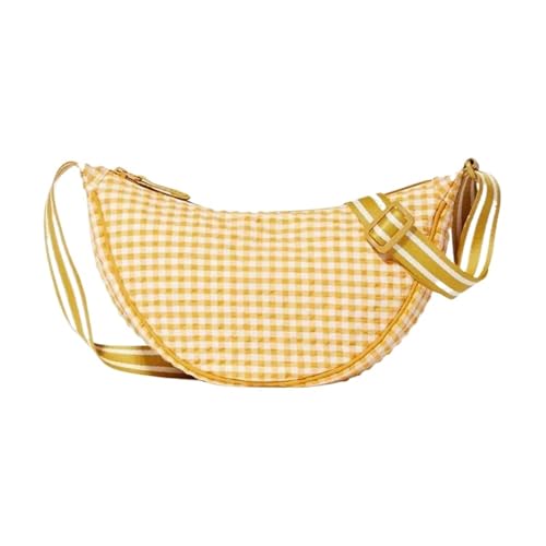 EXKURPOO Schultertasche Schlichtes Design Damen Plaid Hobos Umhängetasche Vielseitige weibliche Nylon Umhängetaschen Reise Unterarmtasche Handtaschen(Yellow) von EXKURPOO