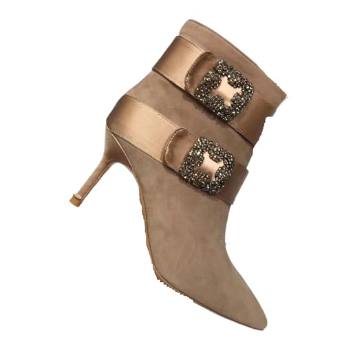 EXKURPOO Stiefel Damen Frau Stiefeletten Klassische Mode-Design High Heels Frauen Echtes Leder Pumps Schuhe(Brown,9) von EXKURPOO
