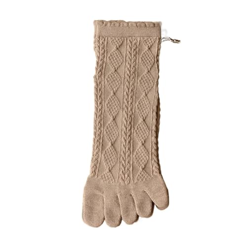EXKURPOO Zehensocken 3 Paar Sommer Mesh Zehensocken Damen Bestickte Blumen Fünf-Finger-Socken Baumwolle Athletic Socken Rüschen(3pairs light coffee) von EXKURPOO