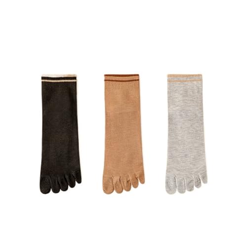 EXKURPOO Zehensocken 5 Paar Damen Fünf-Finger-Socken Zehensocken aus Baumwolle Herbst Frühling Sport Athletische Söckchen mit Fünf-Finger(3 pairs02) von EXKURPOO