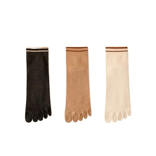 EXKURPOO Zehensocken 5 Paar Damen Fünf-Finger-Socken Zehensocken aus Baumwolle Herbst Frühling Sport Athletische Söckchen mit Fünf-Finger(3 pairs05) von EXKURPOO