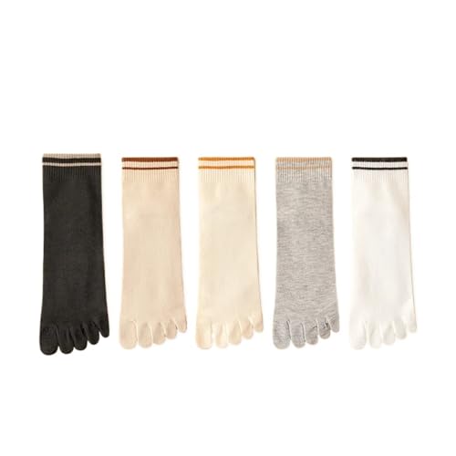 EXKURPOO Zehensocken 5 Paar Damen Fünf-Finger-Socken Zehensocken aus Baumwolle Herbst Frühling Sport Athletische Söckchen mit Fünf-Finger(5 pairs02) von EXKURPOO