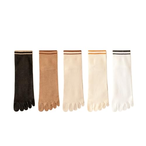 EXKURPOO Zehensocken 5 Paar Damen Fünf-Finger-Socken Zehensocken aus Baumwolle Herbst Frühling Sport Athletische Söckchen mit Fünf-Finger(5 pairs03) von EXKURPOO