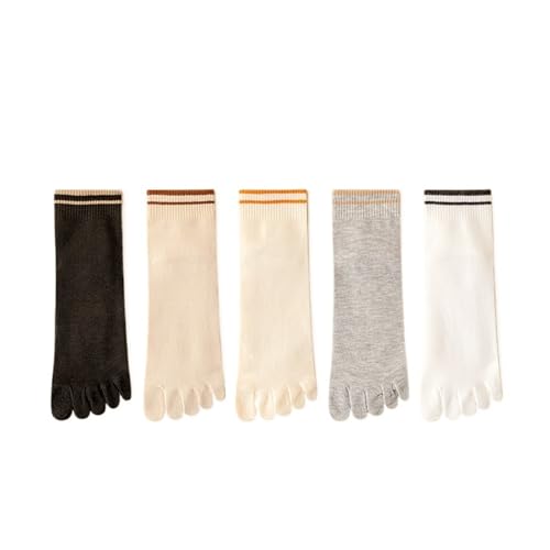 EXKURPOO Zehensocken 5 Paar Damen Fünf-Finger-Socken Zehensocken aus Baumwolle Herbst Frühling Sport Athletische Söckchen mit Fünf-Finger(5 pairs04) von EXKURPOO
