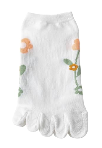 EXKURPOO Zehensocken 6 Paar süße Fünf-Finger-Socken for Damen, Sommer, dünne Söckchen mit separaten Fingern, Zehensocken aus Baumwolle, Blumenmuster, Grün(6 pairs 06) von EXKURPOO