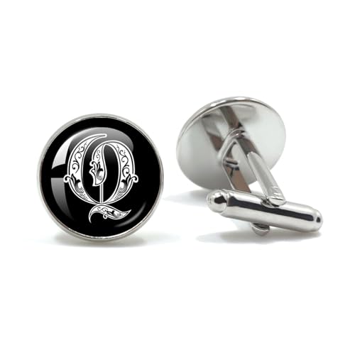 Manschettenknöpfe 26 Letter Royal Initialen Glass Cabochon Men's Cufflinks Gift(Style10) von EXKURPOO