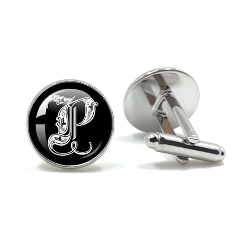 Manschettenknöpfe 26 Letter Royal Initialen Glass Cabochon Men's Cufflinks Gift(Style11) von EXKURPOO