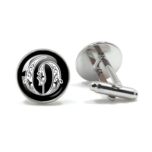 Manschettenknöpfe 26 Letter Royal Initialen Glass Cabochon Men's Cufflinks Gift(Style12) von EXKURPOO