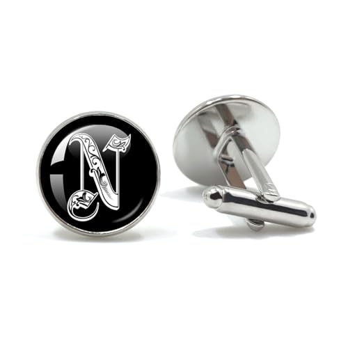 Manschettenknöpfe 26 Letter Royal Initialen Glass Cabochon Men's Cufflinks Gift(Style13) von EXKURPOO