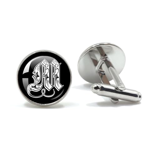 Manschettenknöpfe 26 Letter Royal Initialen Glass Cabochon Men's Cufflinks Gift(Style14) von EXKURPOO