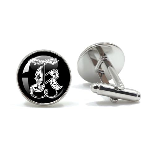Manschettenknöpfe 26 Letter Royal Initialen Glass Cabochon Men's Cufflinks Gift(Style16) von EXKURPOO
