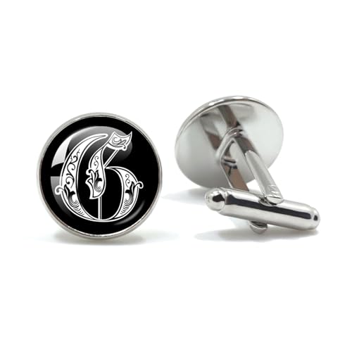 Manschettenknöpfe 26 Letter Royal Initialen Glass Cabochon Men's Cufflinks Gift(Style20) von EXKURPOO