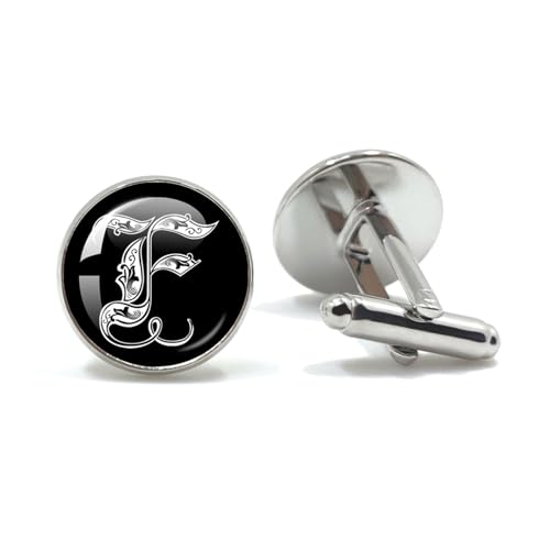 Manschettenknöpfe 26 Letter Royal Initialen Glass Cabochon Men's Cufflinks Gift(Style21) von EXKURPOO