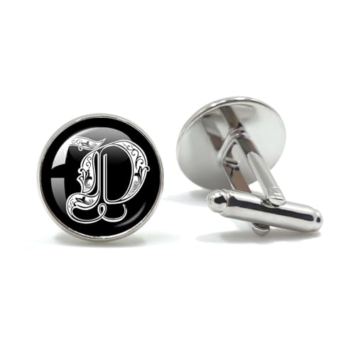 Manschettenknöpfe 26 Letter Royal Initialen Glass Cabochon Men's Cufflinks Gift(Style23) von EXKURPOO