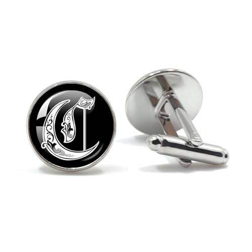Manschettenknöpfe 26 Letter Royal Initialen Glass Cabochon Men's Cufflinks Gift(Style24) von EXKURPOO