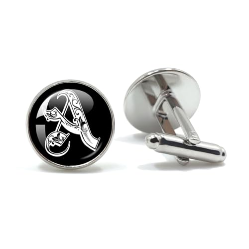 Manschettenknöpfe 26 Letter Royal Initialen Glass Cabochon Men's Cufflinks Gift(Style26) von EXKURPOO