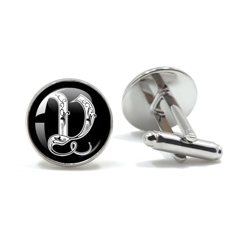 Manschettenknöpfe 26 Letter Royal Initialen Glass Cabochon Men's Cufflinks Gift(Style5) von EXKURPOO