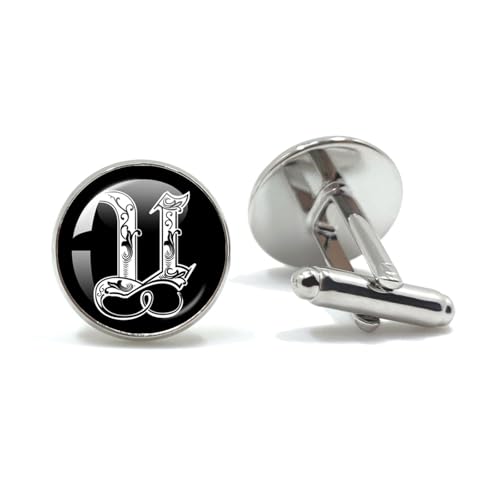 Manschettenknöpfe 26 Letter Royal Initialen Glass Cabochon Men's Cufflinks Gift(Style6) von EXKURPOO