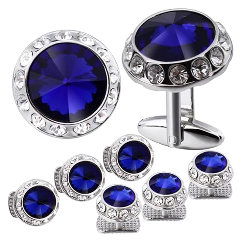 Manschettenknöpfe Birthstone Tuxedo Studs and Cufflinks Set Mens Suit Tuxedo Formal Dress Shirt(Blue Crytal) von EXKURPOO