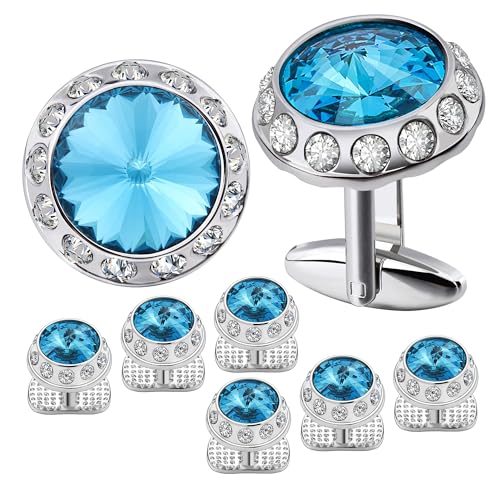 Manschettenknöpfe Birthstone Tuxedo Studs and Cufflinks Set Mens Suit Tuxedo Formal Dress Shirt(Navy blue) von EXKURPOO